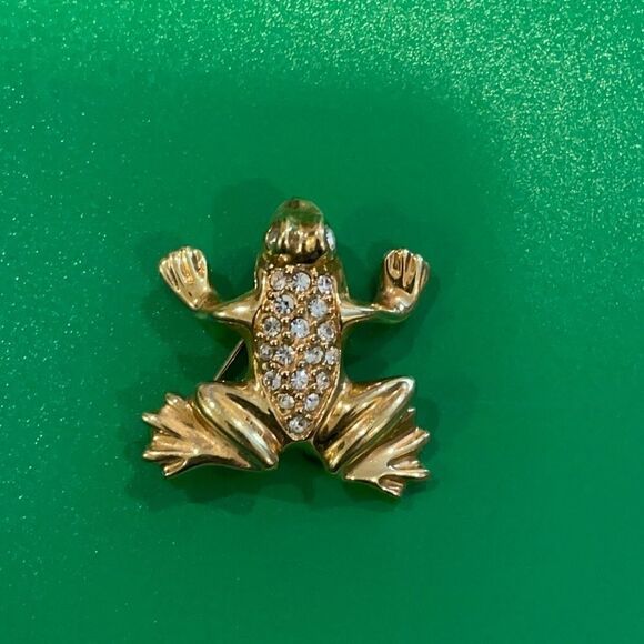 Vintage Signed SAL Swarovski Crystal Frog Brooch - Picture 1 of 5